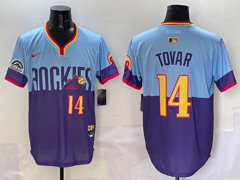 Men Colorado Rockies #14 Tovar Purple blue Joint Name 2025 Nike MLB Jersey style 2